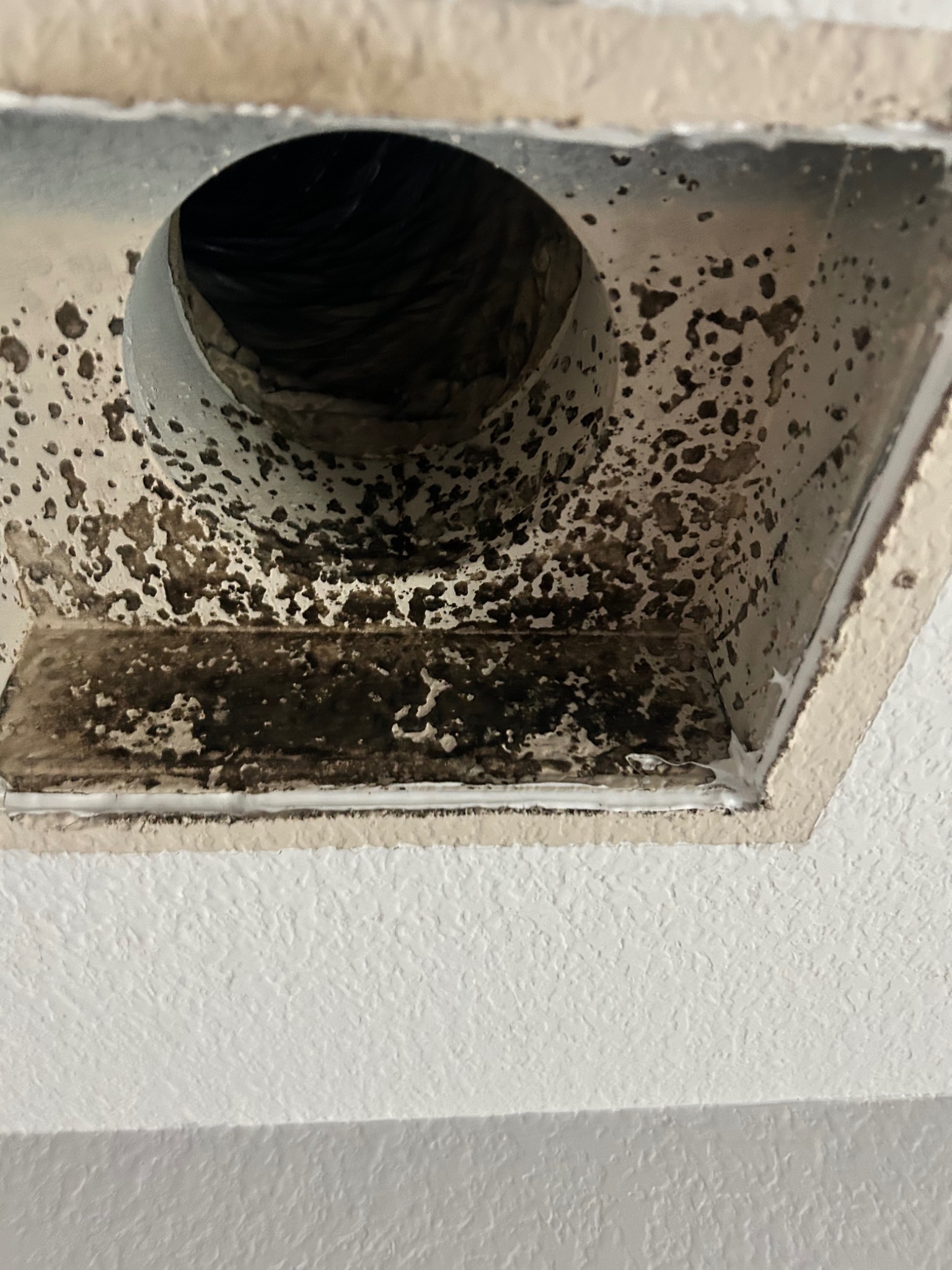 Heavy buildup inside an air duct register before cleaning